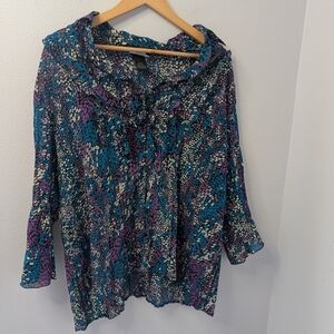 Studio 1940 22/24 Sheer Bell‎ Sleeve Blouse Purple Blue Dot Print